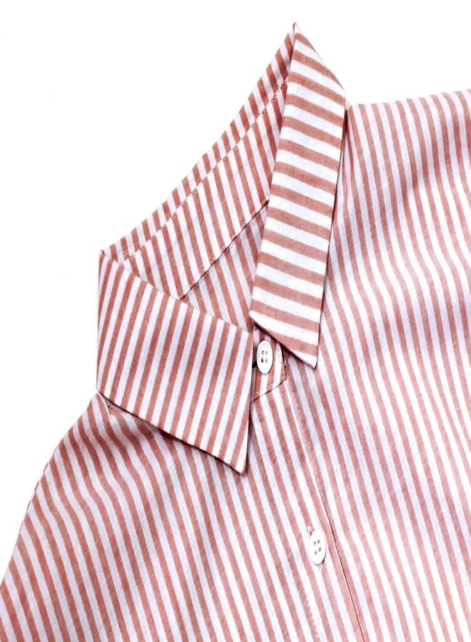 utcoco Womens Striped Long Sleeve Dress Casual Loose Button Down Cotton Maxi Shirt Dress (Large, Red) - Image 4